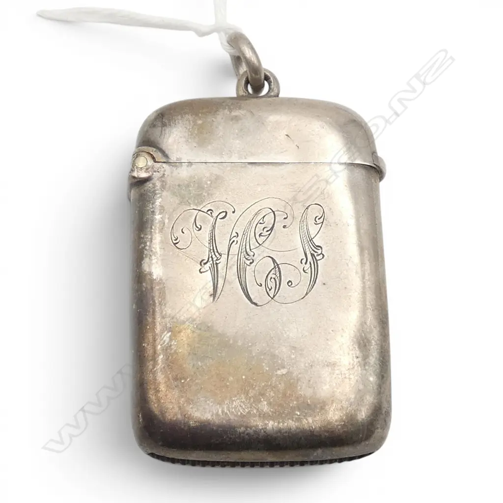 Birmingham 1897 PLAIN SILVER VESTA with suspension loop. 23gms.  Image 1++