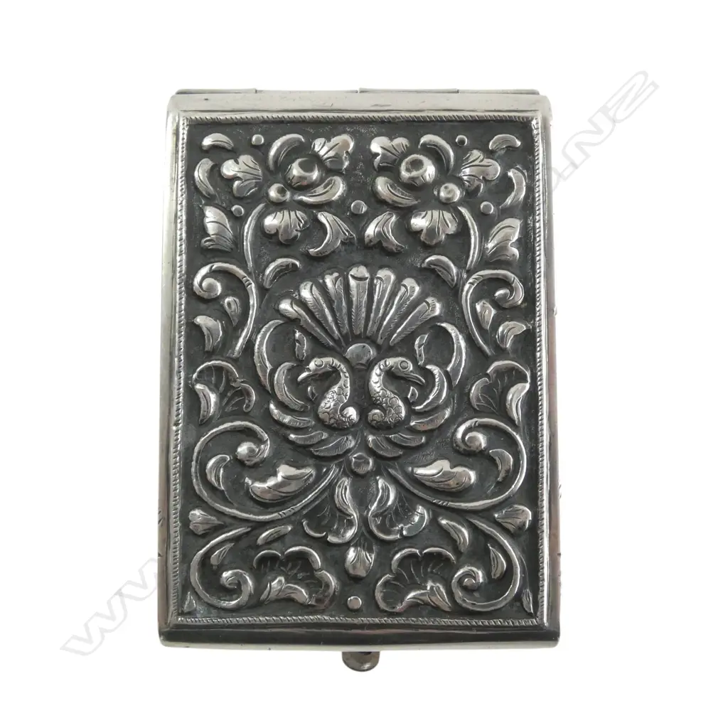 INDONESIAN EXPORT 800 SILVER CARD CASE WITH ORNATE DESIGN 72GMS Image 1++