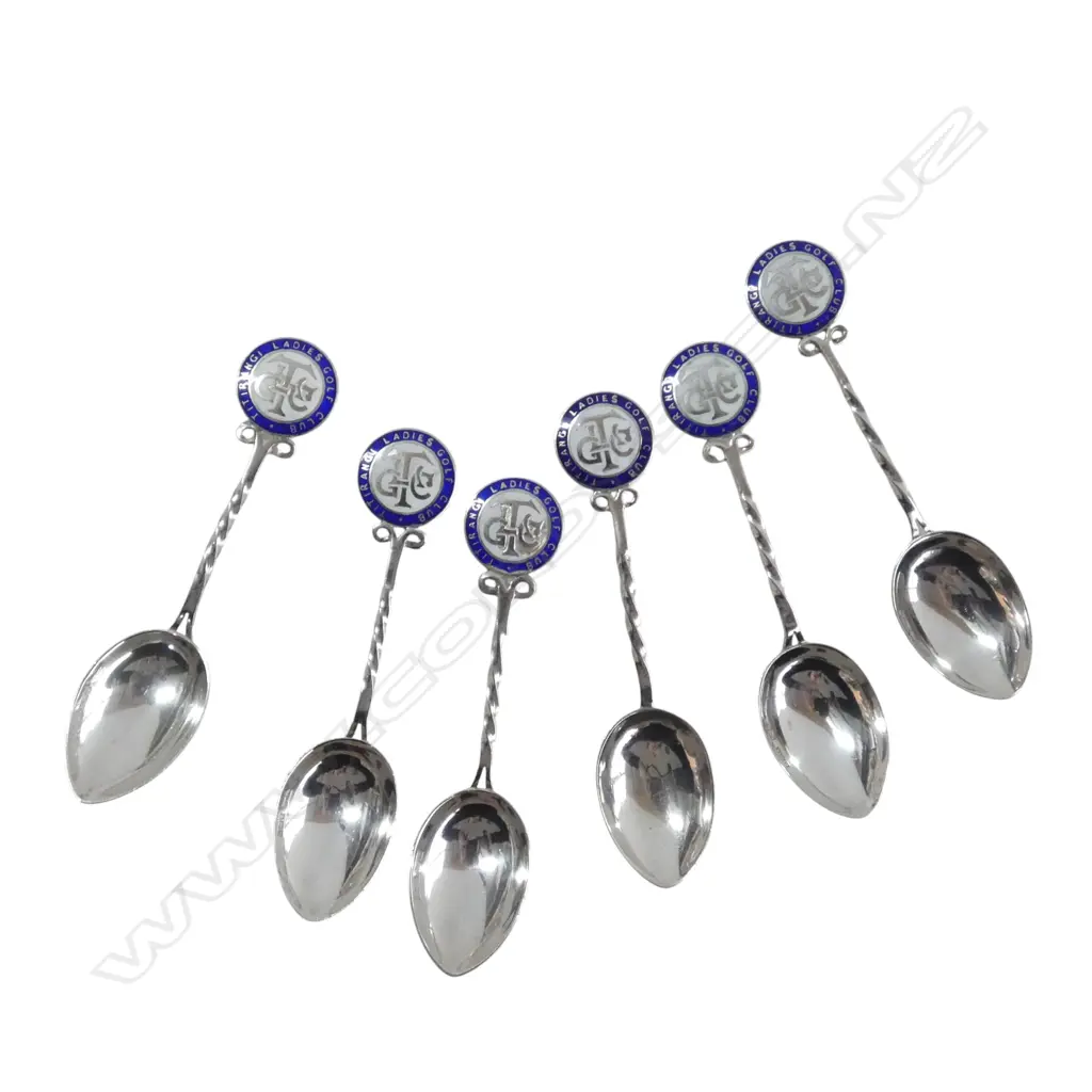 6XS/SILVER TITIRANGI LADIES GOLF CLUB TEASPOONS BIRMINGHAM 1959-63 WALKER & HALL 61GMS Image 1++