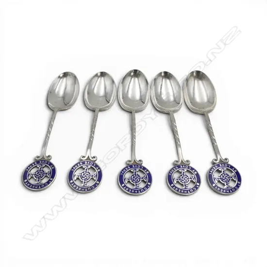 5 S/SILVER ST CUTHBERTS TEASPOONS BIRMINGHAM 1954 MAKER BARKER BROS SILVER LTD 72.8GMS