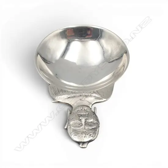 NZ S/SILVER MAORI CHIEF HEAD CADDY SPOON 13GMS