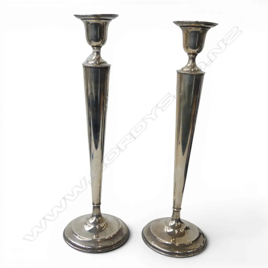 PR STG SILVER CANDLESTICKS H.355mm WEIGHTED, C. D. PEACOCK with faults Image 1++