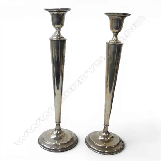 PR STG SILVER CANDLESTICKS H.355mm WEIGHTED, C. D. PEACOCK with faults