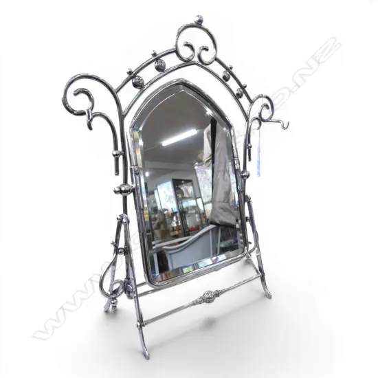 ORNATE  EDWARDIAN SILVER PLATED MIRROR  H345MM