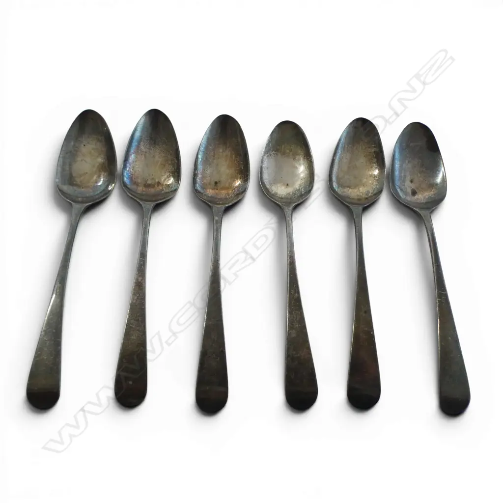 SET 6 GEORGE III SILVER TEASPOONS London 1802 by George Smith (II) & Thomas Hayter. 81gms  Image 1++