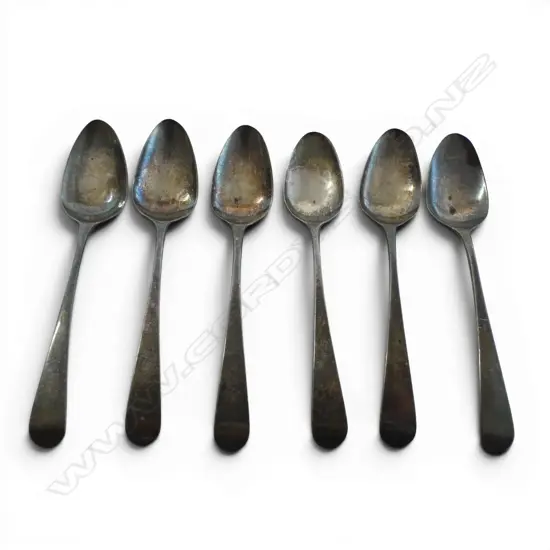 SET 6 GEORGE III SILVER TEASPOONS London 1802 by George Smith (II) & Thomas Hayter. 81gms 