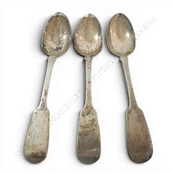 SET 3 SILVER LGE TABLE SPOONS Fiddle pattern Newcastle 1830. 200gms