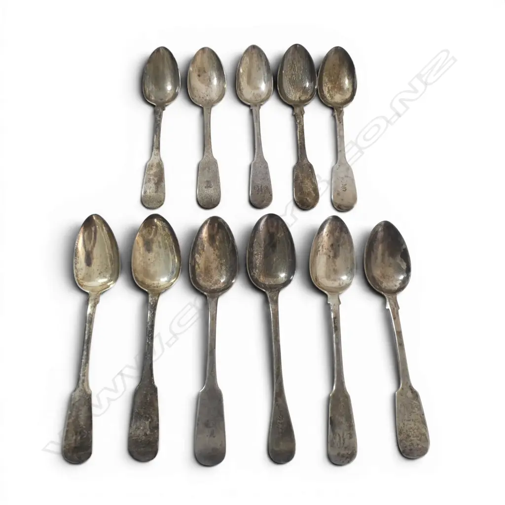11 various SILVER DESSERT SPOONS mainly Victorian Fiddle pattern 439gms Image 1++
