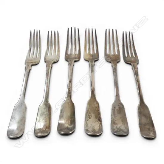 6 various Geo.III & Vict. SILVER OLD ENGLISH pattern TABLE FORKS. 418gms