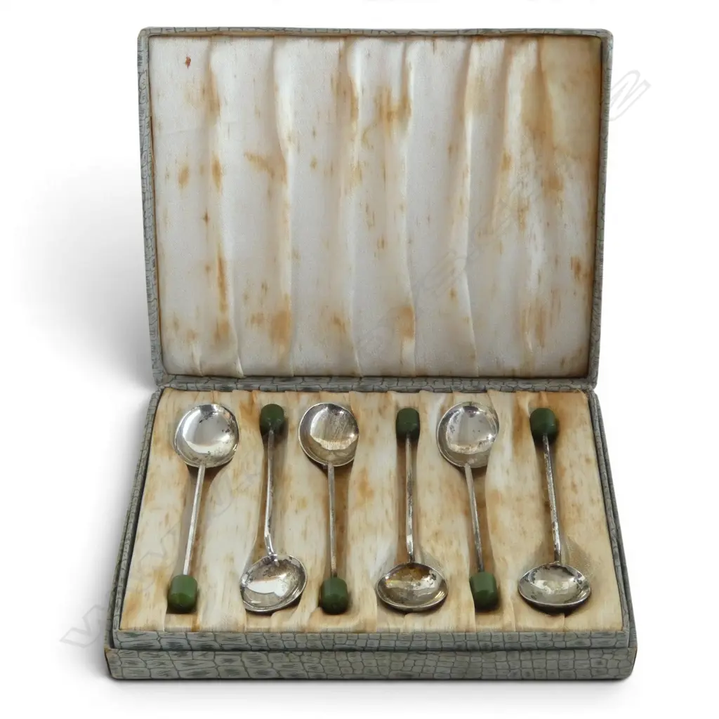 6 STG SILVER COFFEE SPOONS, 32gms, BOXED Image 1++
