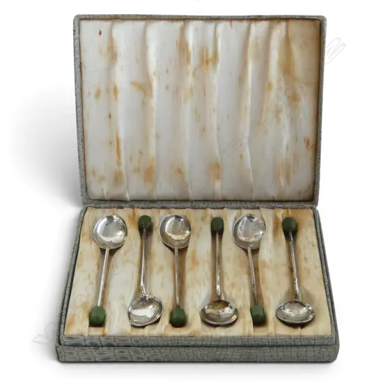 6 STG SILVER COFFEE SPOONS, 32gms, BOXED