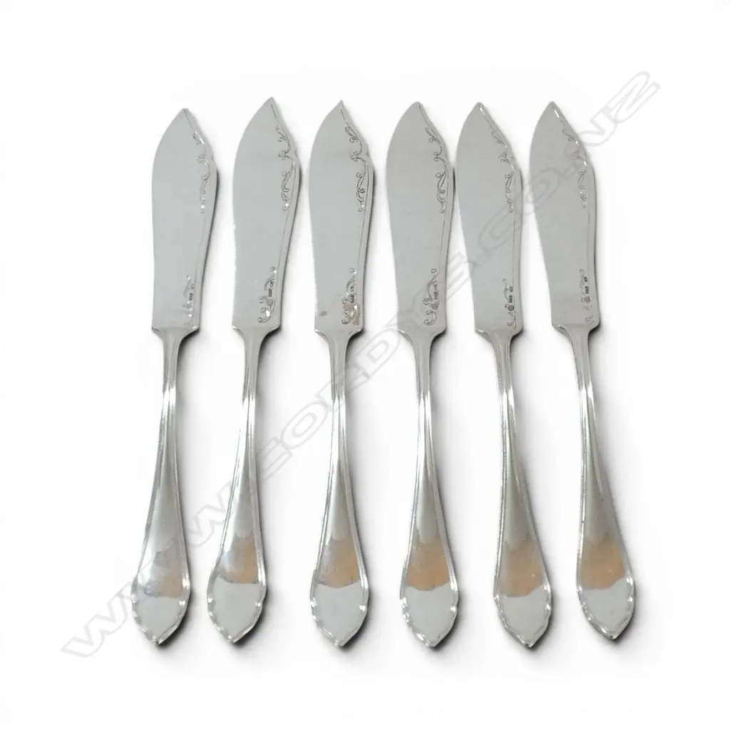 AUSTRIAN 800 SILVER 6 FISH KNIVES MAKER ALEXANDER STURM 334.4GMS Image 1++