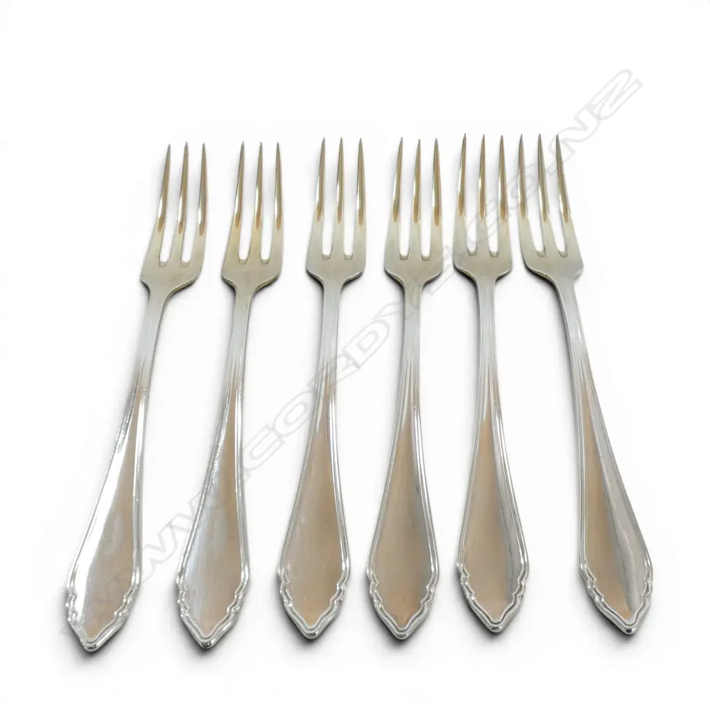AUSTRIAN 800 SILVER 6 FRUIT FORKS WITH GILT TINES MAKER ALEXANDER STURM 154GMS Image 1++