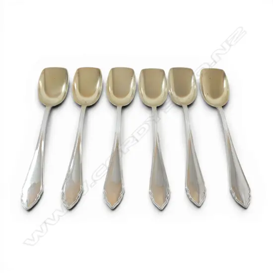 AUSTRIAN 800 SILVER 6 SHOVEL MOUTHED DESSERT SPOONS GILT BOWLS MAKER ALEXANDER STURM 157.5GMS