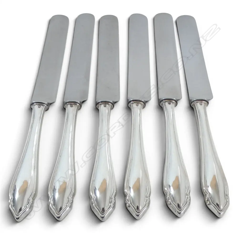 AUSTRIAN 800 SILVER HANDLED 6 DINNER KNIVES MAKER ALEXANDER STURM TOTAL WIEGHT 500GMS Image 1++