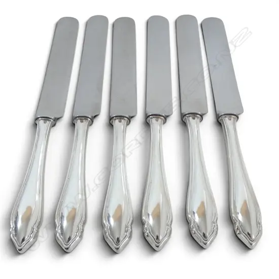 AUSTRIAN 800 SILVER HANDLED 6 DINNER KNIVES MAKER ALEXANDER STURM TOTAL WIEGHT 500GMS