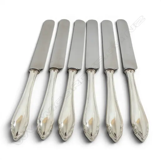 AUSTRIAN 800 SILVER HANDLED 6 KNIVES ALEXANDER STURM MAKER 324 GMS TOTAL WIEGHT