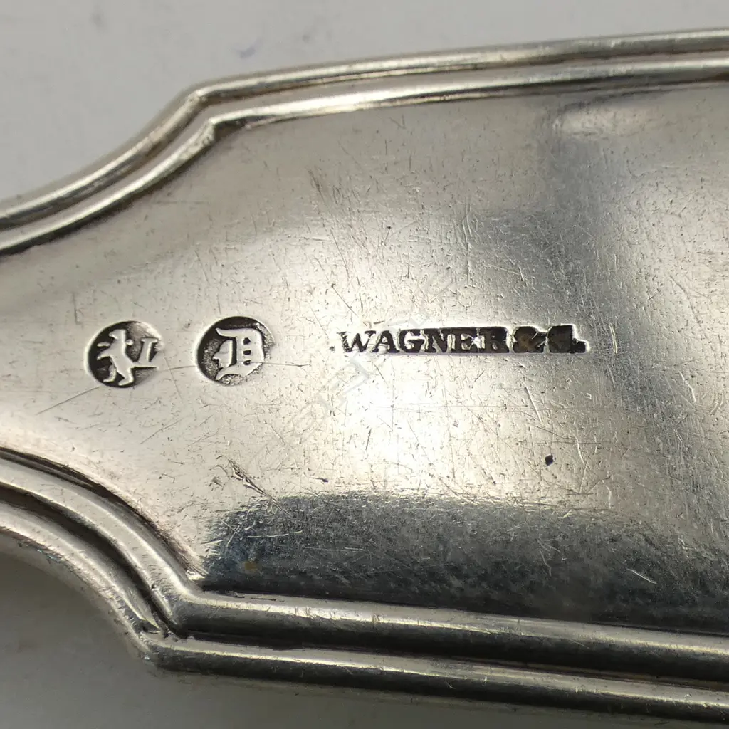 I. WAGNER & SONS x  German 89% silver SILVER FIDDLE & THREAD SERVING SPOON 138gms Image 1++