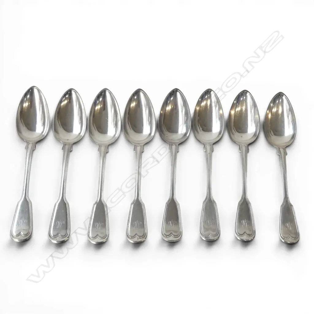 8 x  German 89% silver I. WAGNER & SONS SILVER FIDDLE & THREAD TABLE SPOONS 592gms Image 1++