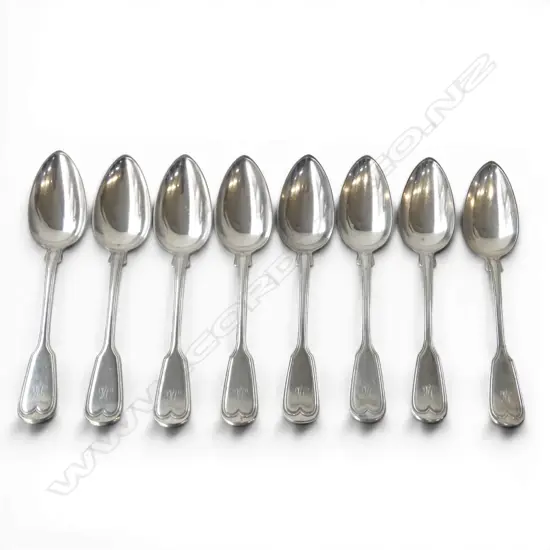 8 x  German 89% silver I. WAGNER & SONS SILVER FIDDLE & THREAD TABLE SPOONS 592gms