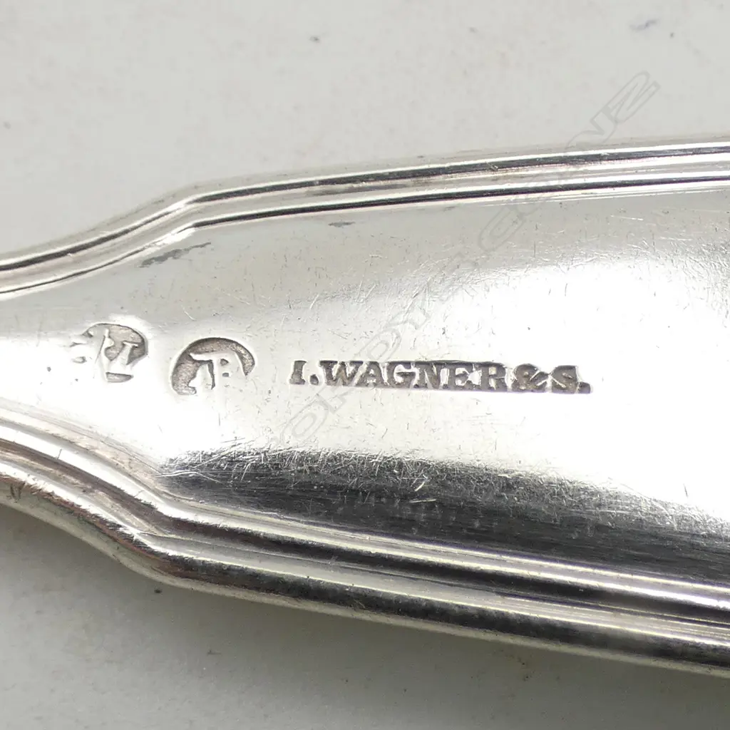 8 x  German 89% silver I. WAGNER & SONS SILVER FIDDLE & THREAD DESERT FORKS 387gms Image 1++