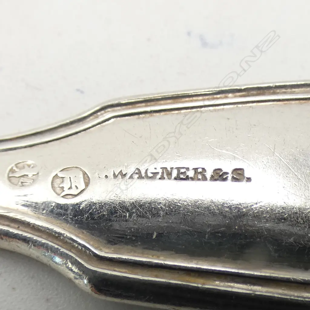 7 x  German 89% silver I. WAGNER & SONS SILVER FIDDLE & THREAD SPOONS 217gms Image 1++