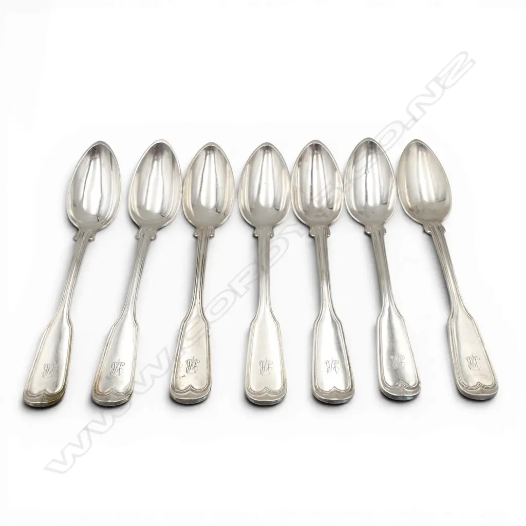 7 x  German 89% silver I. WAGNER & SONS SILVER FIDDLE & THREAD SPOONS 217gms Image 1++