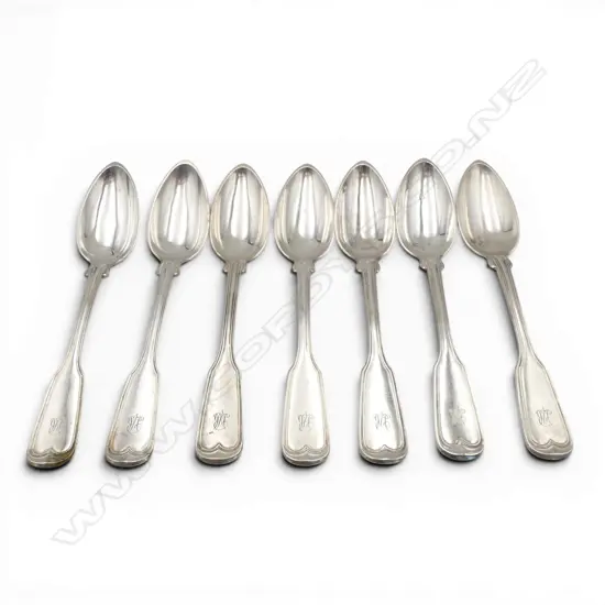 7 x  German 89% silver I. WAGNER & SONS SILVER FIDDLE & THREAD SPOONS 217gms