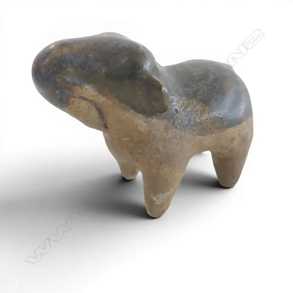 ANCIENT ? Tang style pottery ELEPHANT dark speckled glaze to top. L.88mm. Minor glaze flaking Image 1++