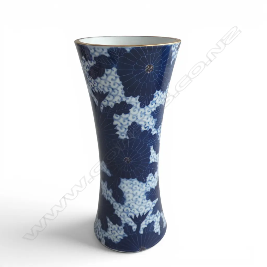 B/W VASE w. GOLD RIM H.215mm Image 1++