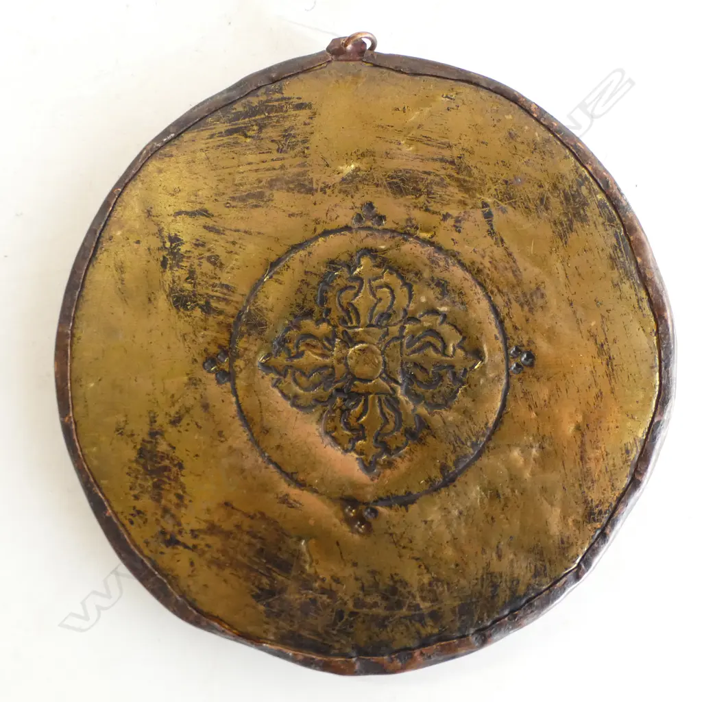 TIBETAN BUDDHA AMULET copper, brass & silver? Dia.145mm Image 1++