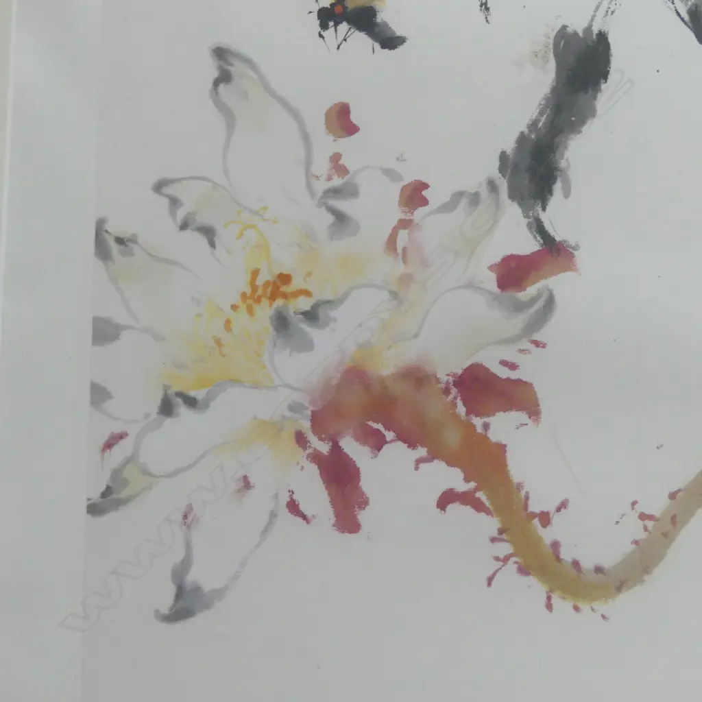 CHINESE FLORAL WATERCOLOUR PAINTING signed. 300 x 375mm Image 1++
