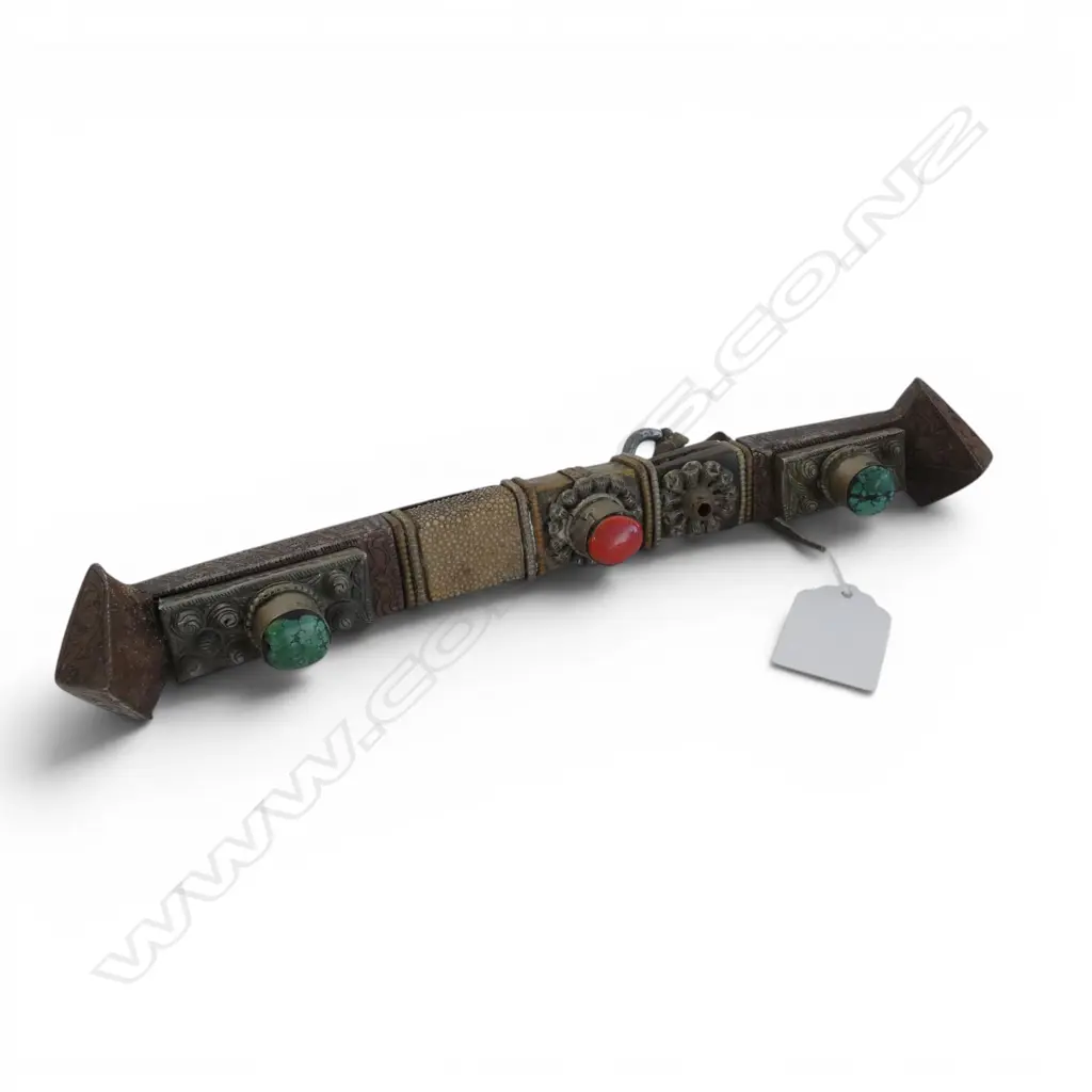 TIBETAN YAK BONE KNIFE SET WITH CORAL AND TURQUOISE GEMSTONES L.240mm Image 1++