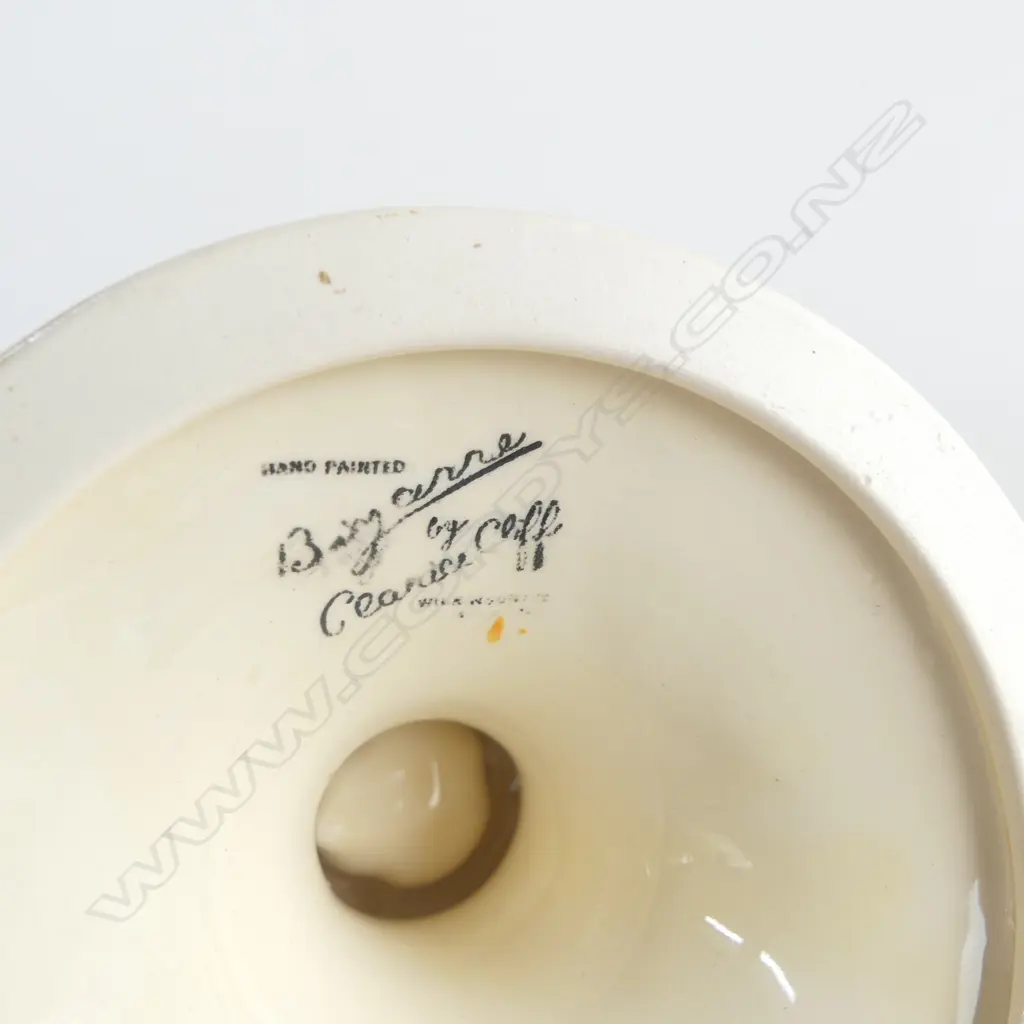 # Clarice Cliff Bizarre 'Rodanthe' candle stick of waisted flared form. Dia.116mm. Image 1++