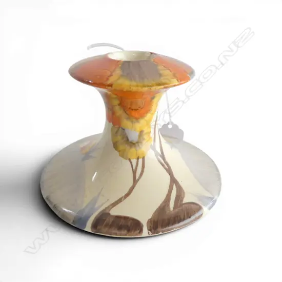 # Clarice Cliff Bizarre 'Rodanthe' candle stick of waisted flared form. Dia.116mm.