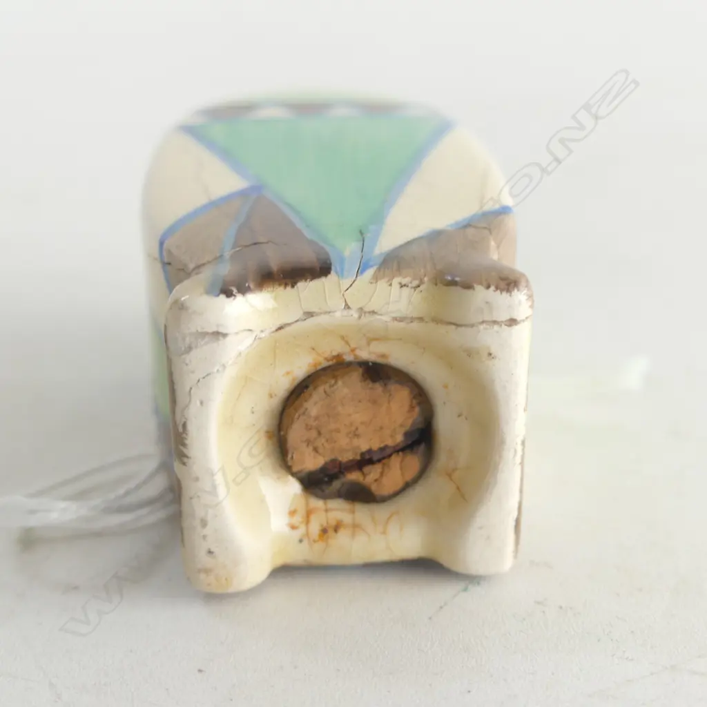 Clarice Cliff 'Killarney' pattern Bon Jour small sifter. Cracks & restoration. H.65mm. Image 1++
