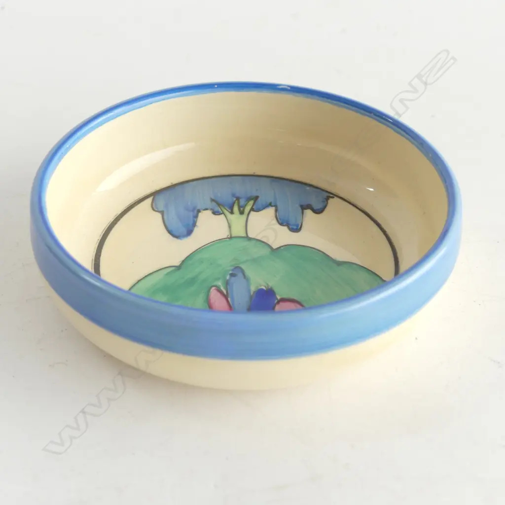 Clarice Cliff Bizarre 'Rudyard' pattern pin dish. Printed marks. Dia.95mm. Image 1++
