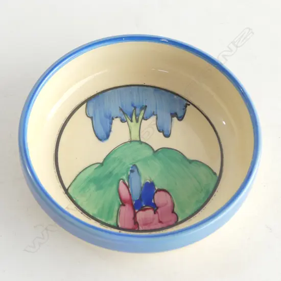 Clarice Cliff Bizarre 'Rudyard' pattern pin dish. Printed marks. Dia.95mm.