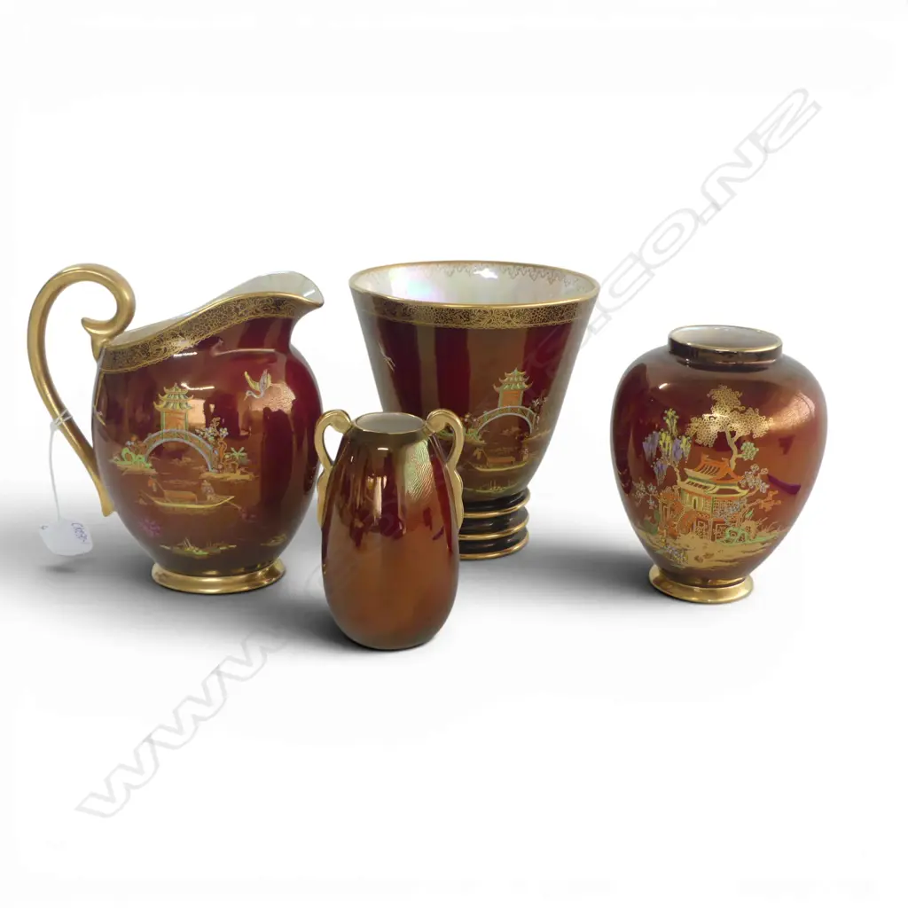 3 CARLTON WARE ROUGE ROYAL VASES + JUG H.160mm Image 1++