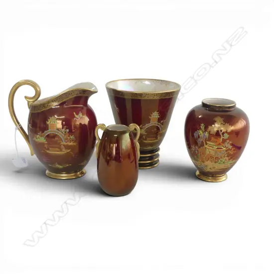 3 CARLTON WARE ROUGE ROYAL VASES + JUG H.160mm