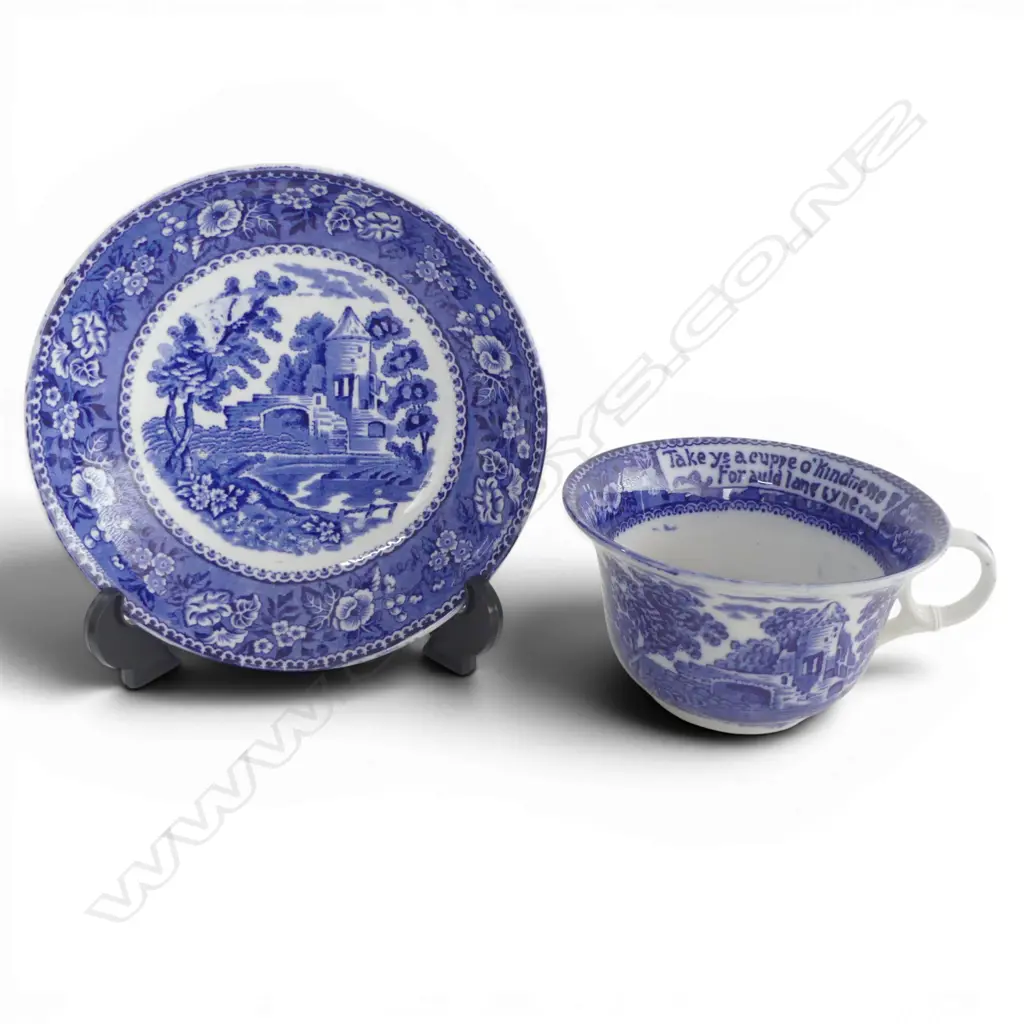 ROYAL STAFFORDSHIRE AULD LANG SYNE EXTRA LARGE CUP SAUCER C1900  CUP DIA 160MM  SAUCER 213MM Image 1++