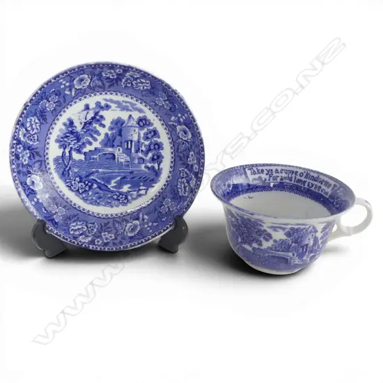 ROYAL STAFFORDSHIRE AULD LANG SYNE EXTRA LARGE CUP SAUCER C1900  CUP DIA 160MM  SAUCER 213MM