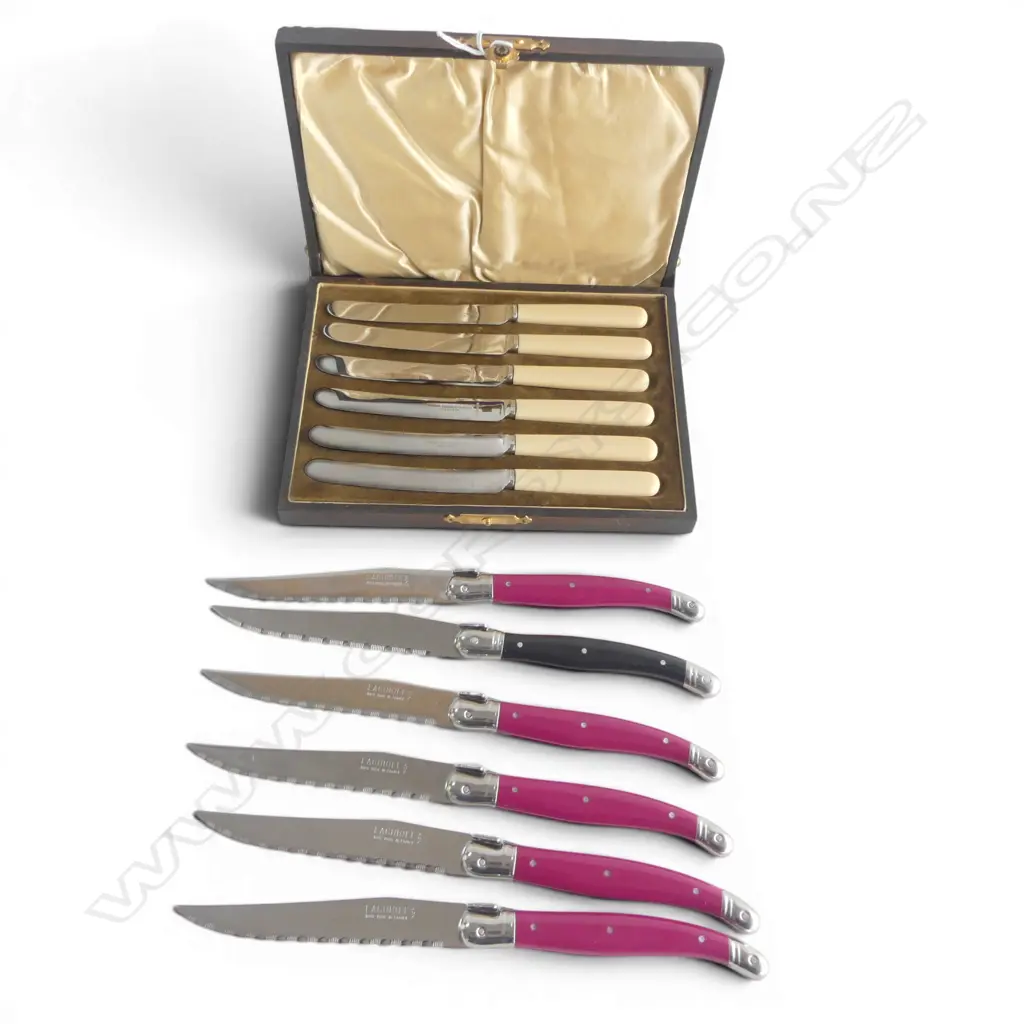 6 LAGUIOLE STEAK KNIVES L.230mm + SET OF 6 BUTTER KNIVES, CASED Image 1++