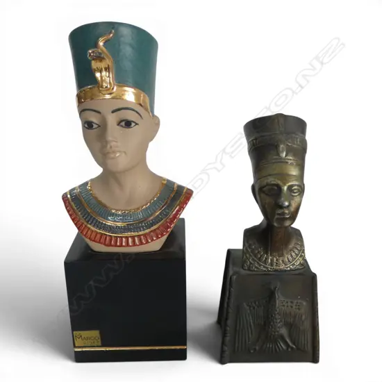 2 EGYPTIAN BUSTS; METAL & CERAMIC H.250mm