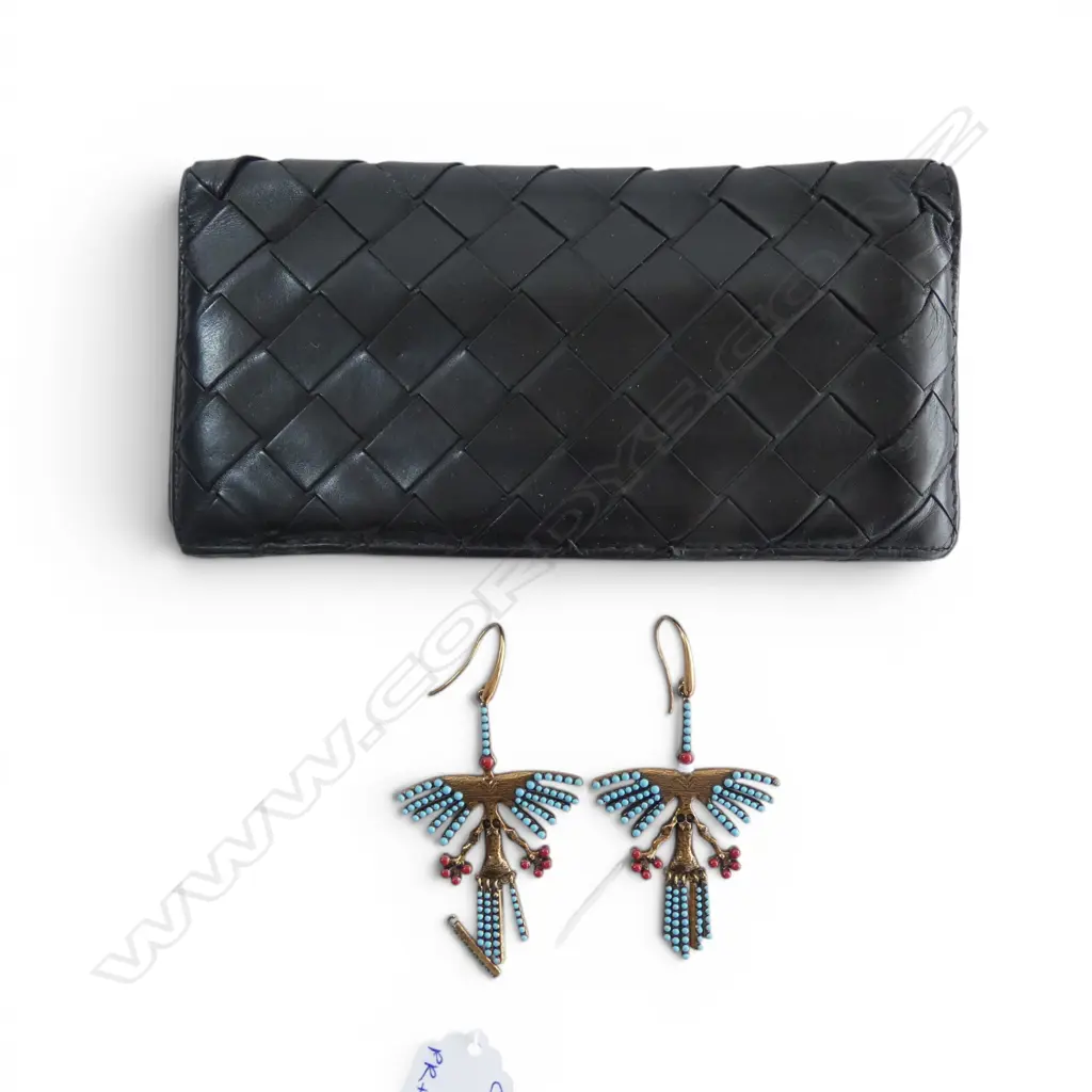 PR VALENTINO COSTUME EARRINGS L.80mm + BOTTEGA VENETA LEATHER WALLET (WORN) Image 1++