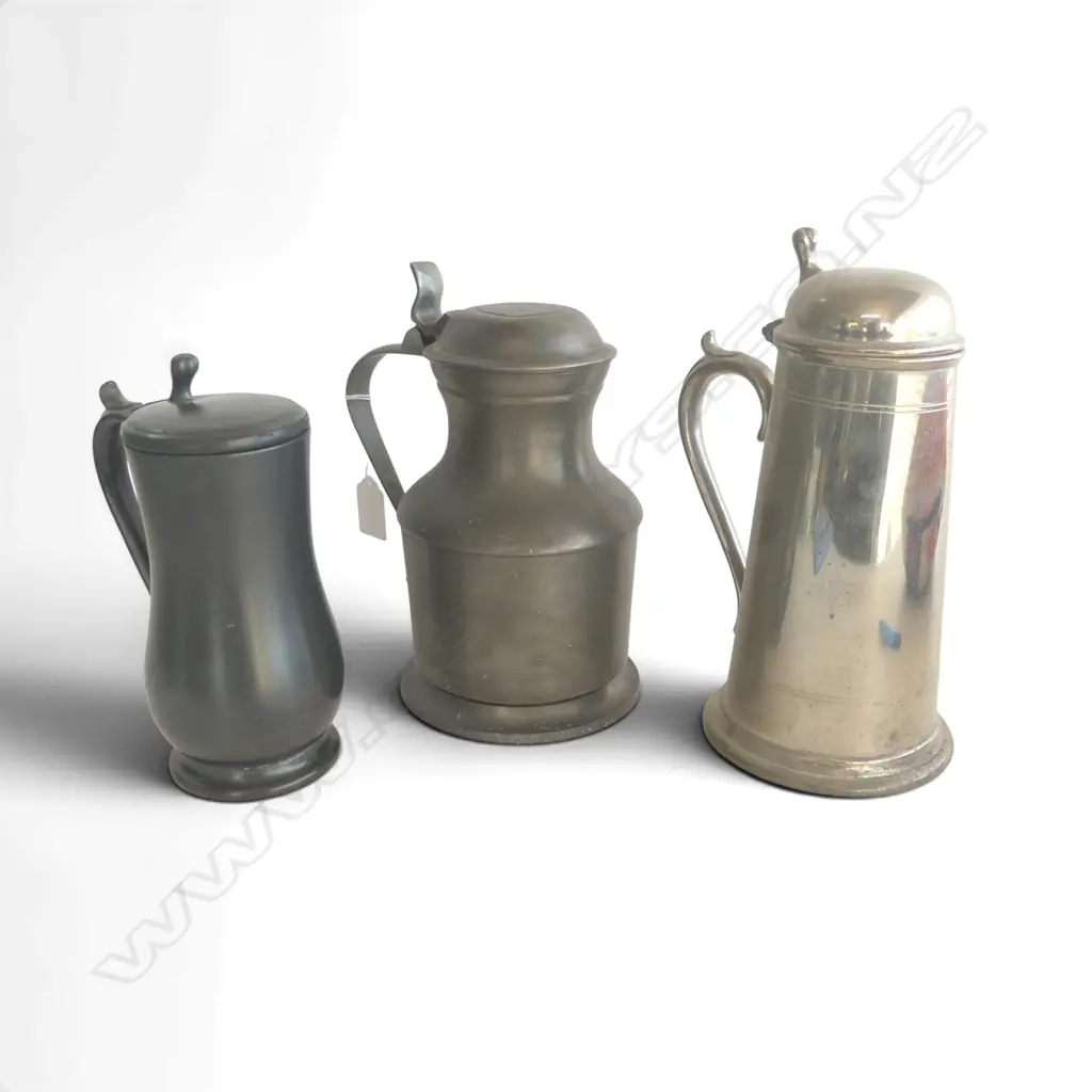 3 PEWTER LIDDED BEER STIENS H250MM Image 1++