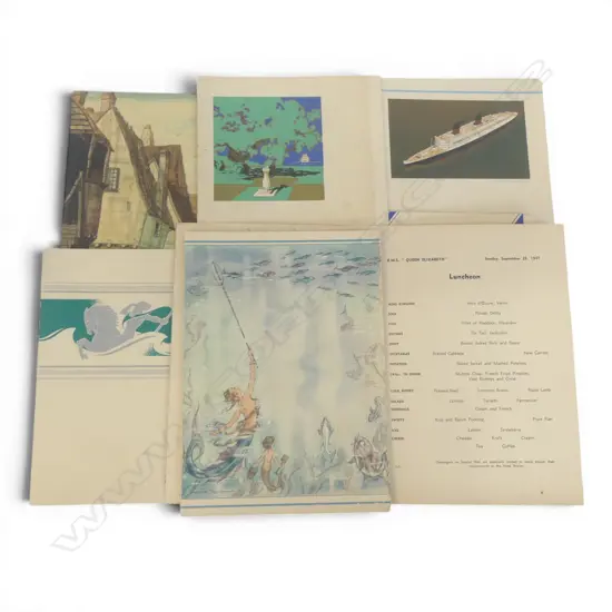 7 MID 20thC CUNARD WHITE STAR LINE R.M.S. QUEEN ELIZABETH DINNER MENUS