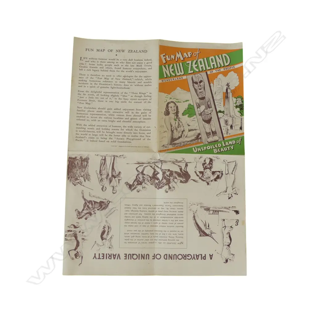 FUN MAP OF NZ 'WONDERLAND OF THE PACIFIC' C.1940 Image 1++
