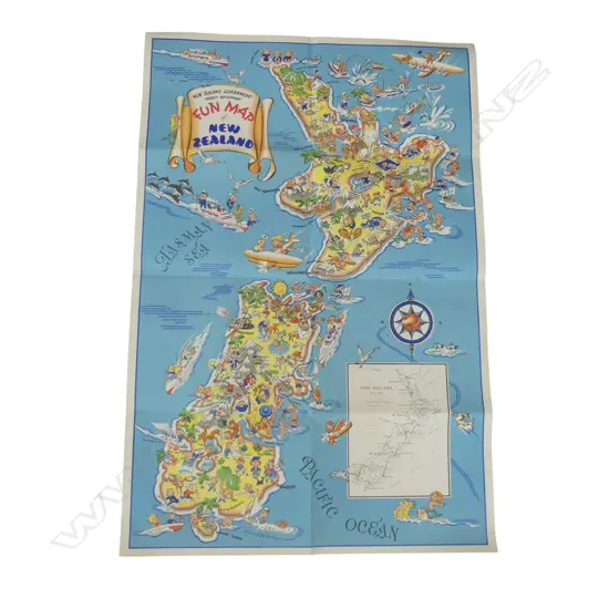 FUN MAP OF NZ 'WONDERLAND OF THE PACIFIC' C.1940