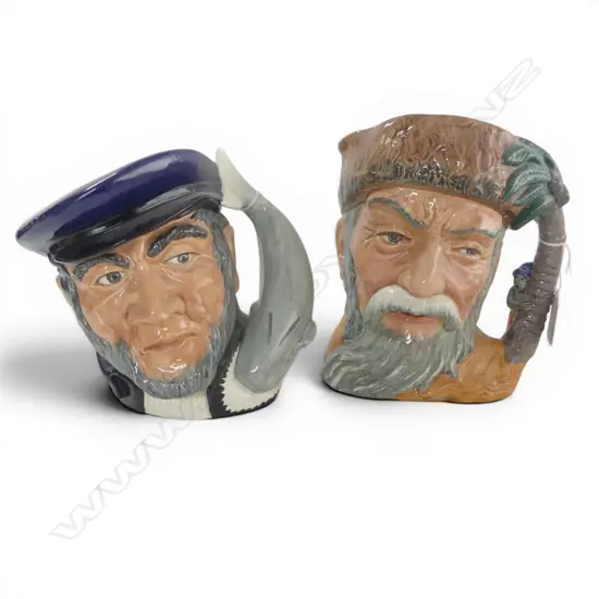 2 LARGE SIZE RD CHARACTER JUGS ROBINSON CRUSOE  & CAPT AHAB H190MM